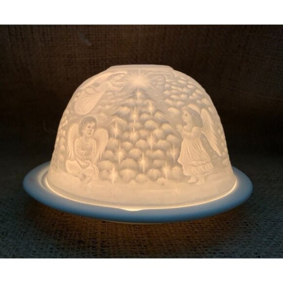 Lithopane Fairy Light Snowmen Angels Christmas Winter Scene by Seagull - Picture 3 of 16